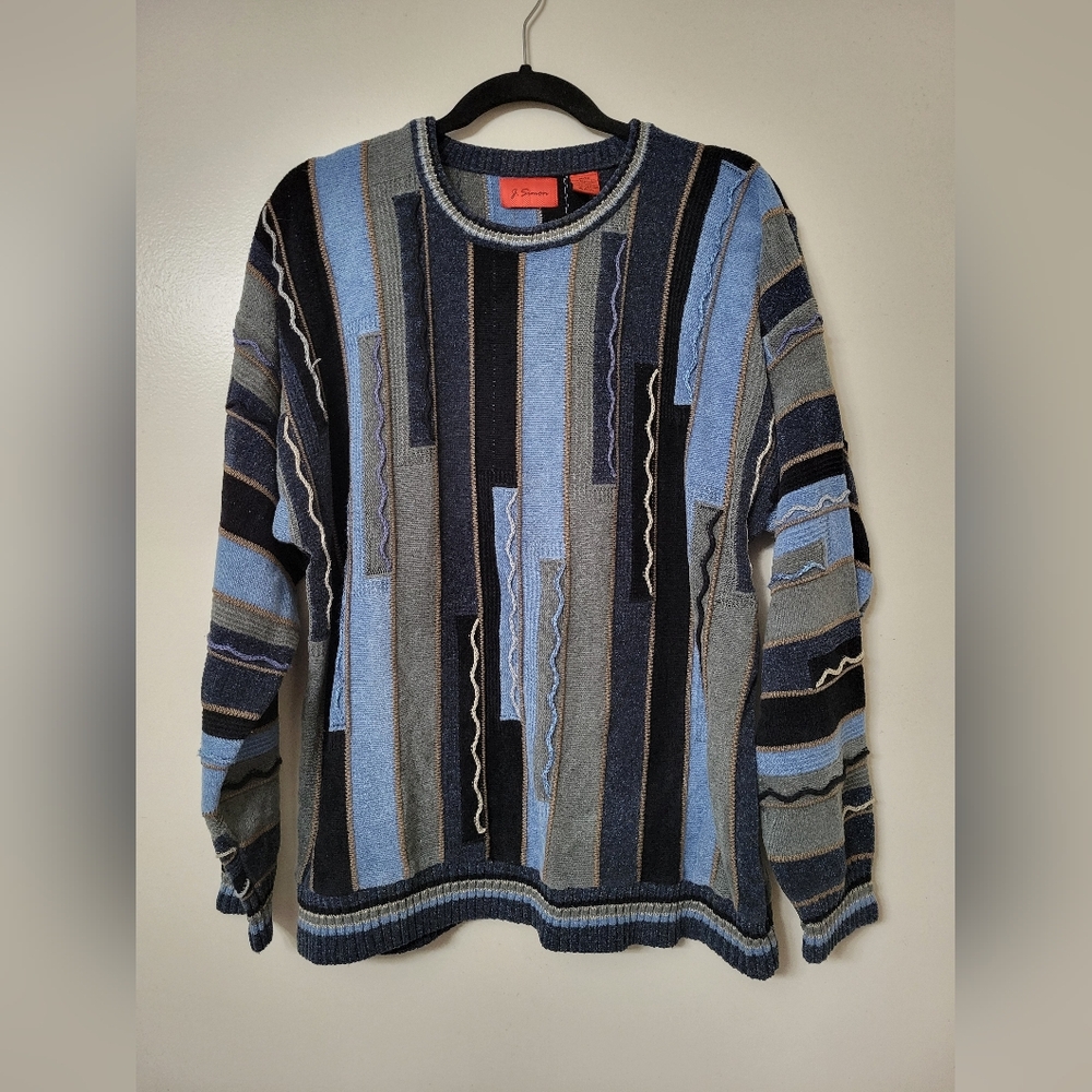 Vintage J. Simon Men's Coogi-Style Grandpa Dad Crewneck 3D Sweater